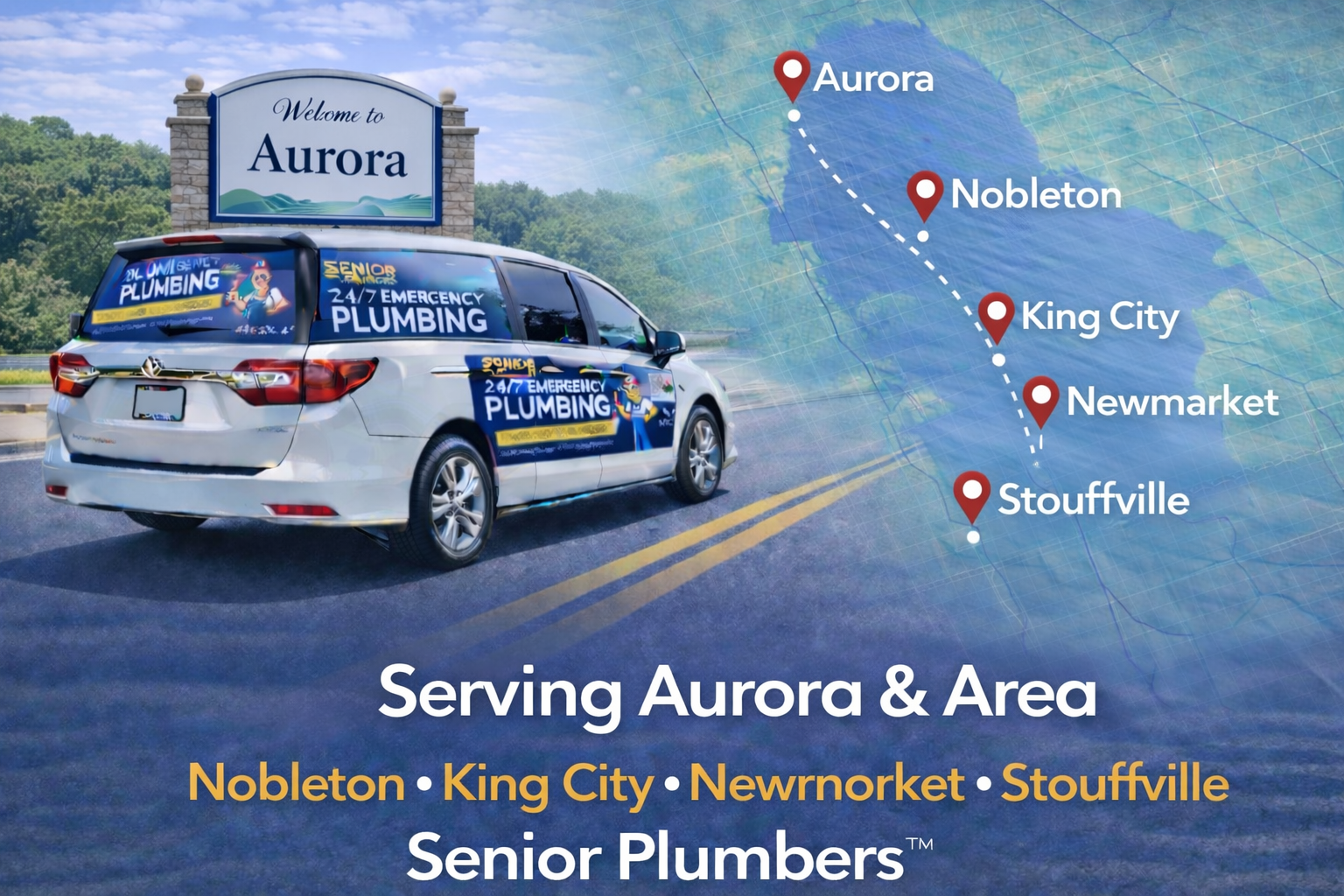 SENIOR PLUMBERS™ plumbing service vehicle providing plumbing services in Aurora Ontario