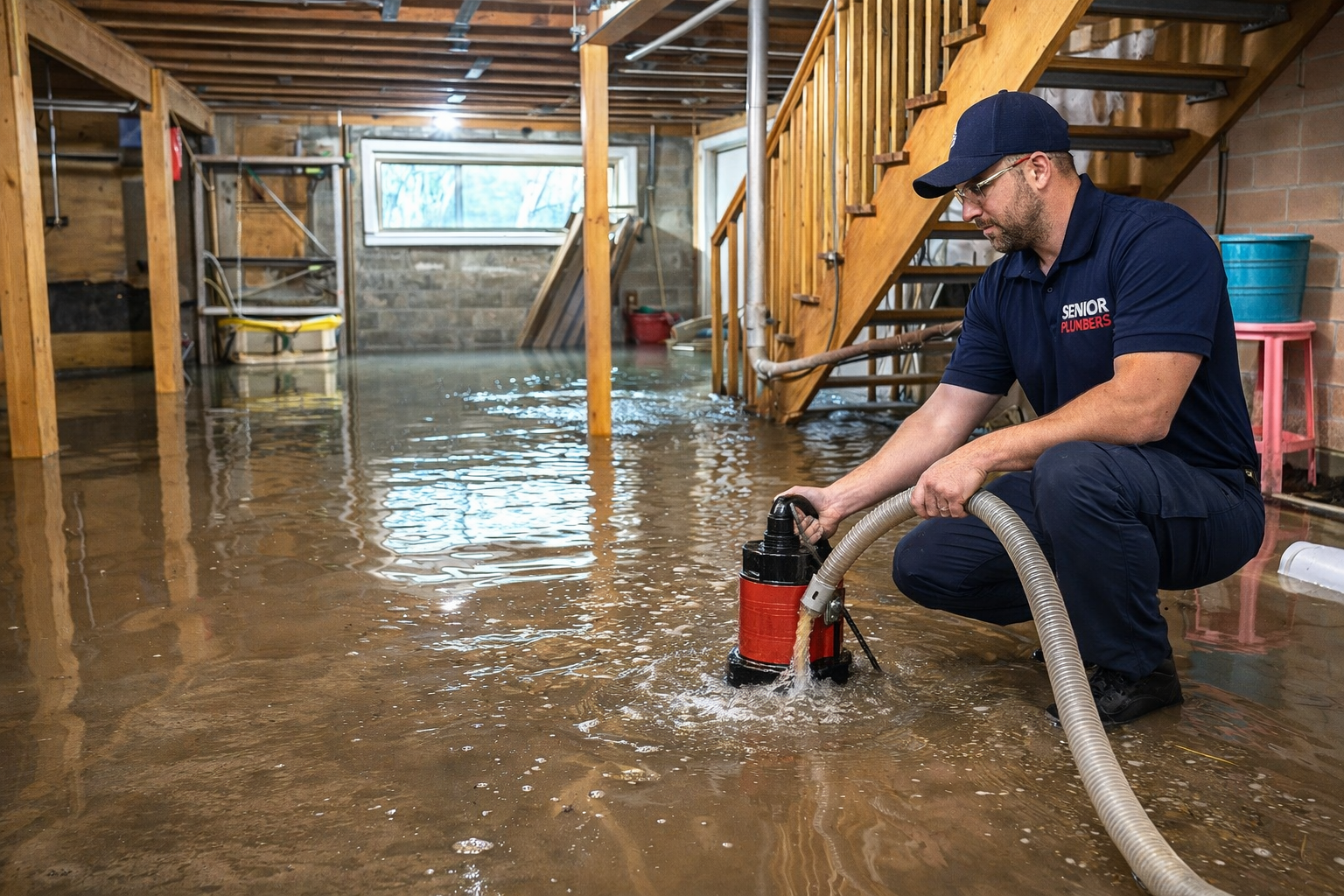 Flooded basement caused by plumbing or drainage problem – SENIOR PLUMBERS™