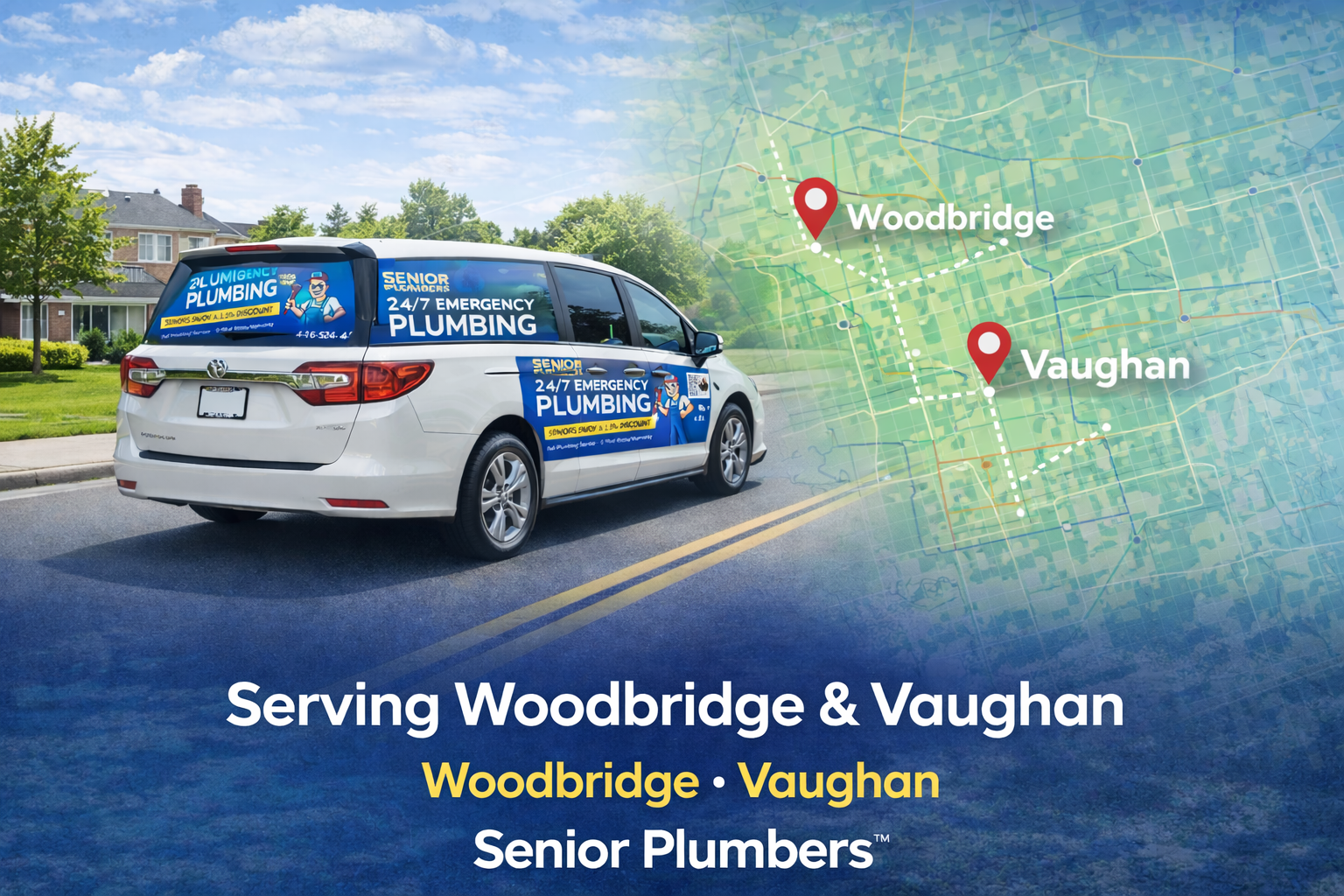 Emergency plumbing service van from SENIOR PLUMBERS™ serving Woodbridge and Vaughan