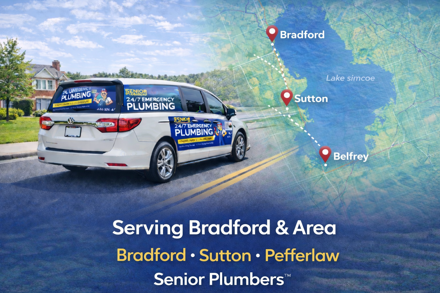 SENIOR PLUMBERS™ service van providing plumbing services in Bradford Ontario
