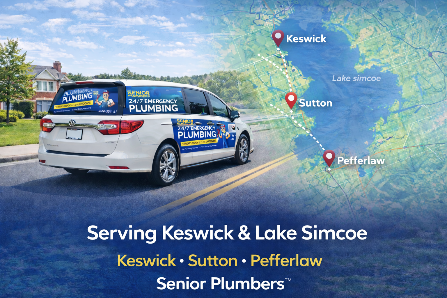 24/7 emergency plumbing service in Keswick Ontario by Senior Plumbers™ serving Keswick Sutton and Pefferlaw near Lake Simcoe