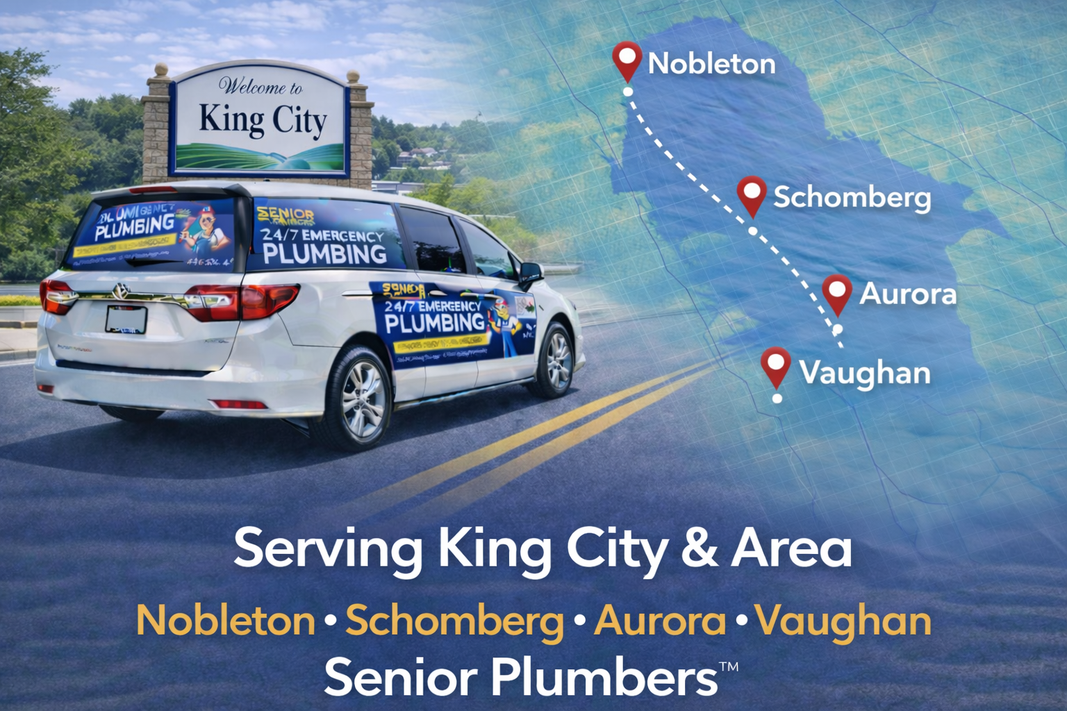 SENIOR PLUMBERS™ service vehicle providing plumbing services in King City Ontario and surrounding York Region communities