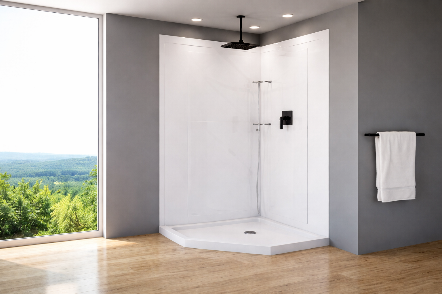 Modern corner shower unit installation by SENIOR PLUMBERS™ in the Greater Toronto Area