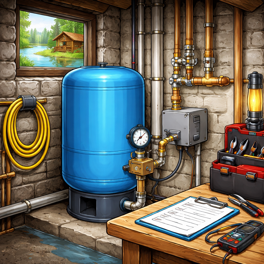 Well water pressure tank and pressure switch adjustment in a cottage basement by SENIOR PLUMBERS™